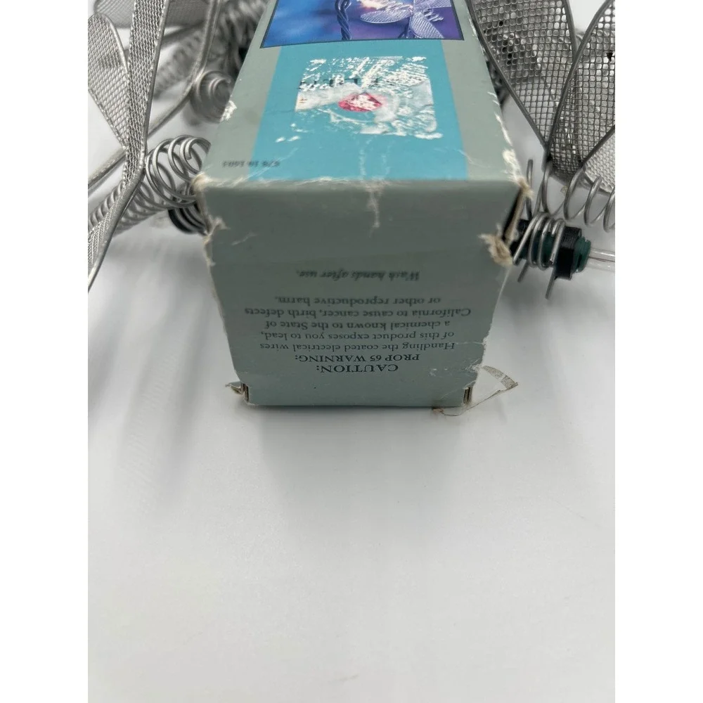 Vintage Dragonfly Garden Light Set 10 String Lights Silver Mesh Metal Indoor Out
